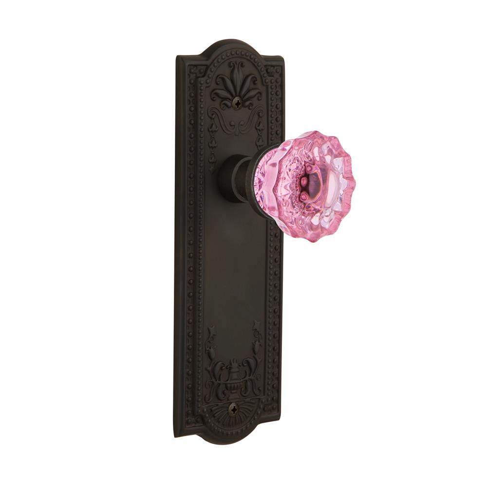 Nostalgic Warehouse MEACRP Colored Crystal Meadows Plate Passage Crystal Pink Glass Door Knob in Oil-Rubbed Bronze